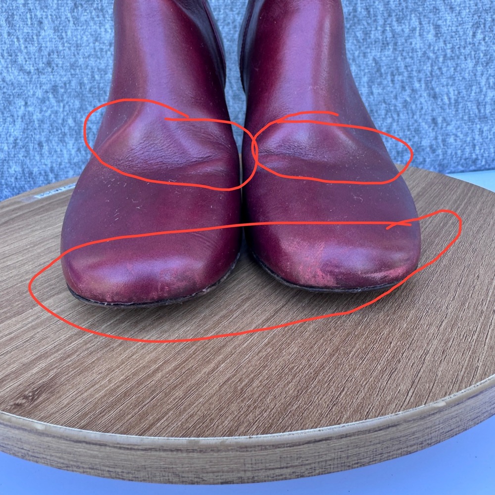 Sandro Paris Burgundy Leather Ankle Boots Block‎ Heel Size 36 / 5.5 Minimalist - Picture 8 of 11